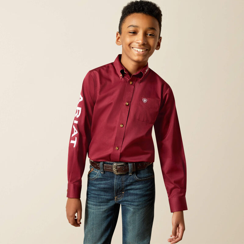 10030163_front_warm.jpg Ariat Team Logo Twill Classic Fit Shirt Burgundy White