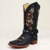 Harness Floral Embroidered Square Toe Boots