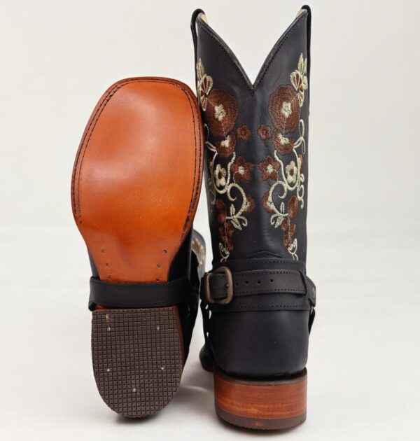 Harness Floral Embroidered Square Toe Boots