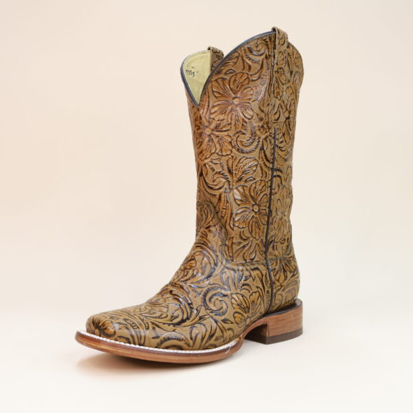 Floral Hand Tooled Square Toe Boots