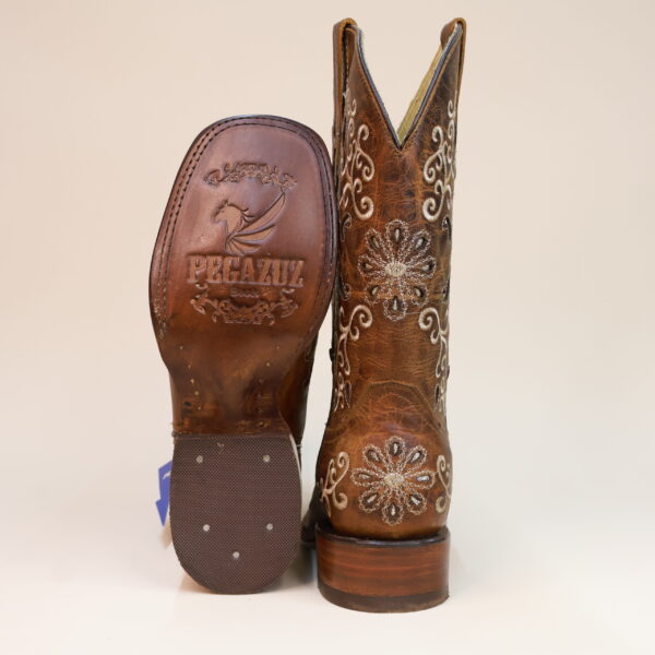 Ebano Floral Embroidered Lazer Square Toe Boots