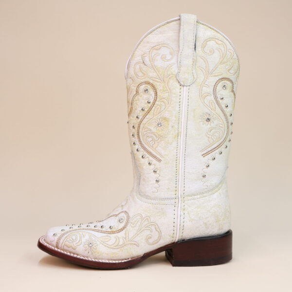 Studded Embroidered Square Toe Boots