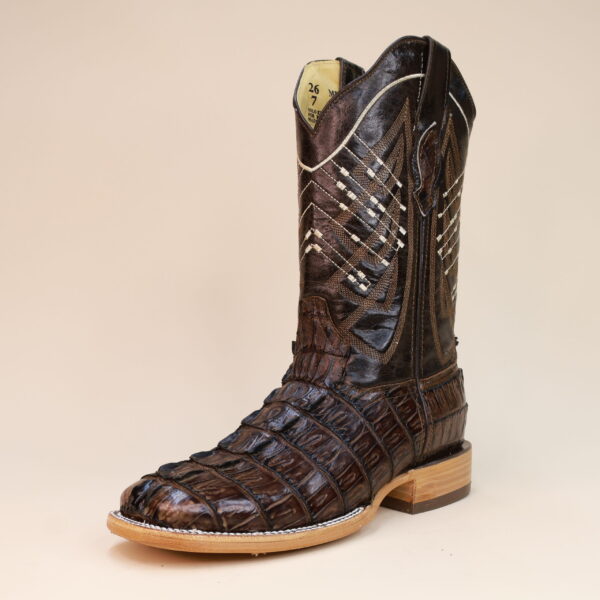 Caiman Tail Square Toe Boots Brown