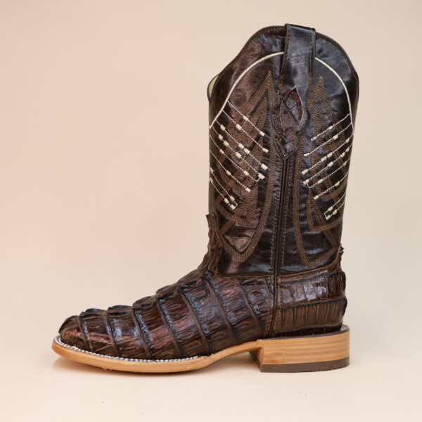 Caiman Tail Square Toe Boots Brown
