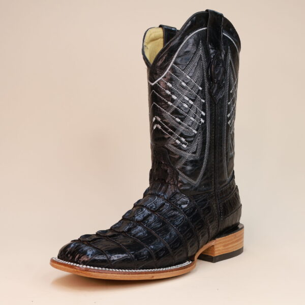 Caiman Tail Square Toe Boots Black