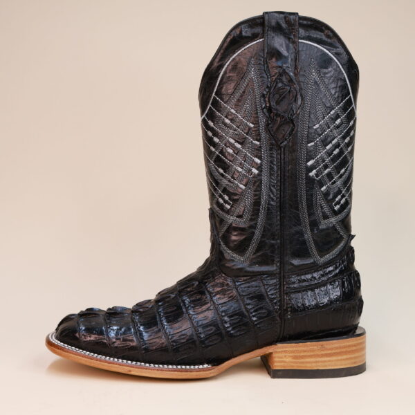 Caiman Tail Square Toe Boots Black