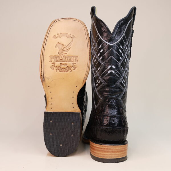 Caiman Tail Square Toe Boots Black