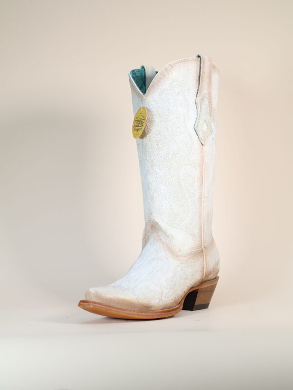 C4143 - WOMEN'S PINK LUMINESCENT EMBROIDERY CRACKLED STRAW SNIP TOE COWBOY BOOT