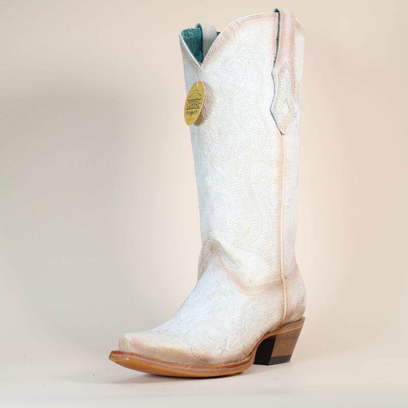 C4143 - WOMEN'S PINK LUMINESCENT EMBROIDERY CRACKLED STRAW SNIP TOE COWBOY BOOT