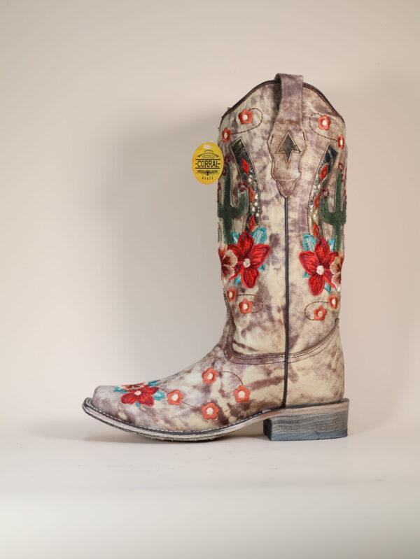 IMG_5517-scaled-1.jpg A3769 - WOMEN'S FLORAL CACTUS AND HORSESHOE EMBROIDERY TAUPE SQUARE TOE COWBOY BOOT