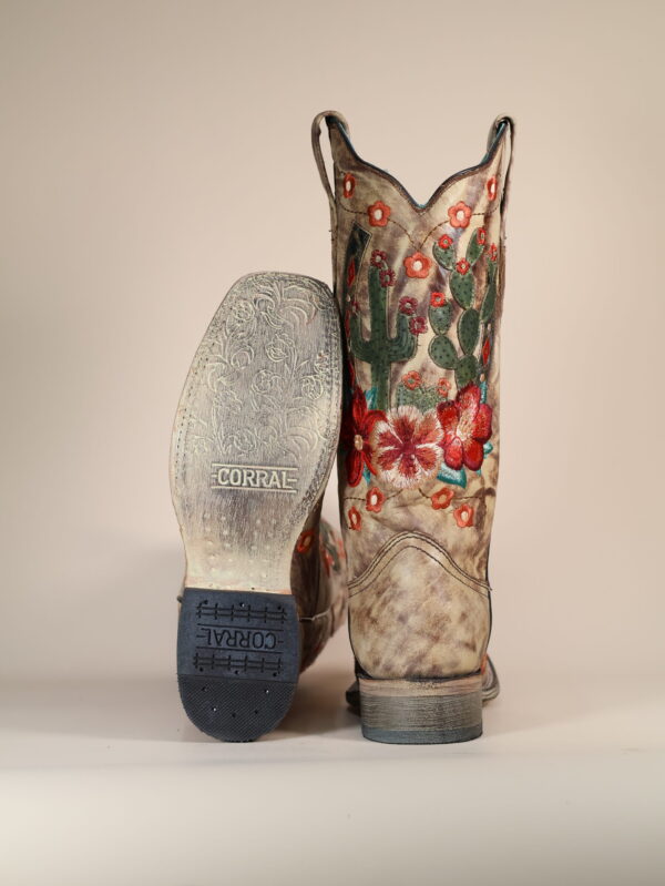 IMG_5518-scaled-1.jpg A3769 - WOMEN'S FLORAL CACTUS AND HORSESHOE EMBROIDERY TAUPE SQUARE TOE COWBOY BOOT
