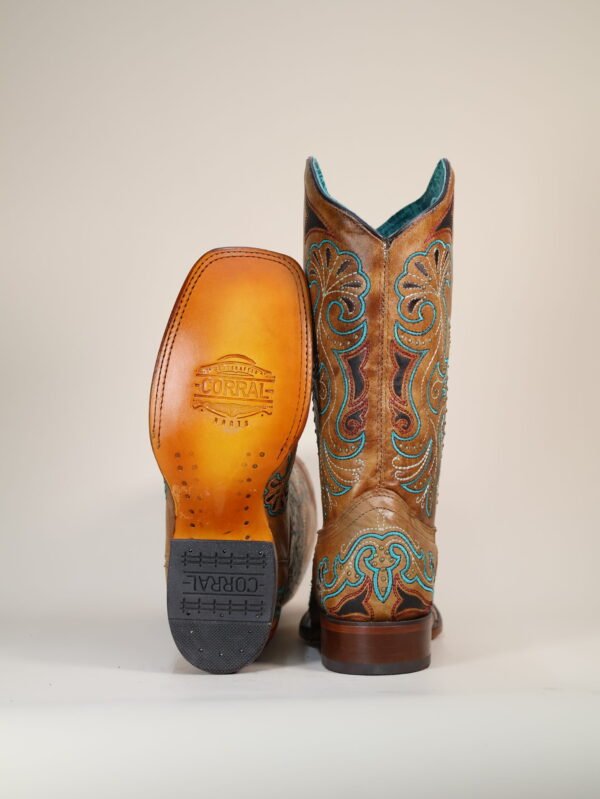 IMG_5524-scaled-1.jpg A4483 - WOMEN'S EMBROIDERY AND STUDS SAND WIDE SQUARE TOE COWBOY BOOT