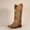 A4525 - WOMEN'S SAND GLITTER WOVEN OVERLAY SQUARE TOE COWBOY BOOT