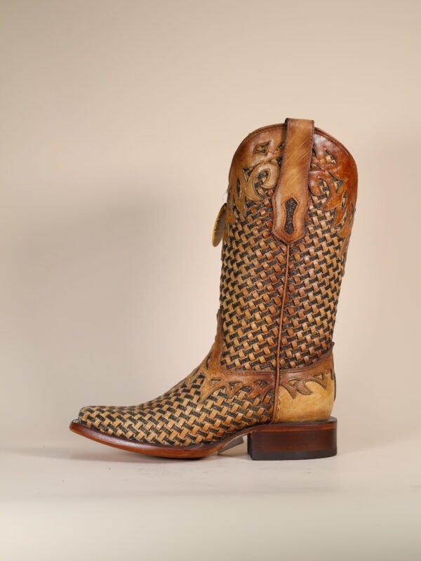 A4525 - WOMEN'S SAND GLITTER WOVEN OVERLAY SQUARE TOE COWBOY BOOT