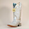 A4524 - WOMEN'S WHITE GLITTER WOVEN OVERLAY SQUARE TOE COWBOY BOOT