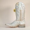 A4524 - WOMEN'S WHITE GLITTER WOVEN OVERLAY SQUARE TOE COWBOY BOOT