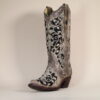 A3569 - WOMEN'S BLACK GLITTER INLAY FLORAL OVERLAY WITH CRYSTALS AND STUDS SNIP TOE BROWN COWBOY BOOT