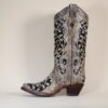 A3569 - WOMEN'S BLACK GLITTER INLAY FLORAL OVERLAY WITH CRYSTALS AND STUDS SNIP TOE BROWN COWBOY BOOT