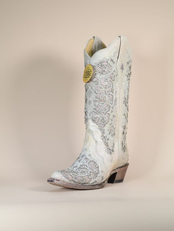 IMG_5540-scaled-1.jpg A3322 - WOMEN'S WHITE GLITTERED INLAY AND CRYSTALS SNIP TOE WEDDING COWBOY BOOT