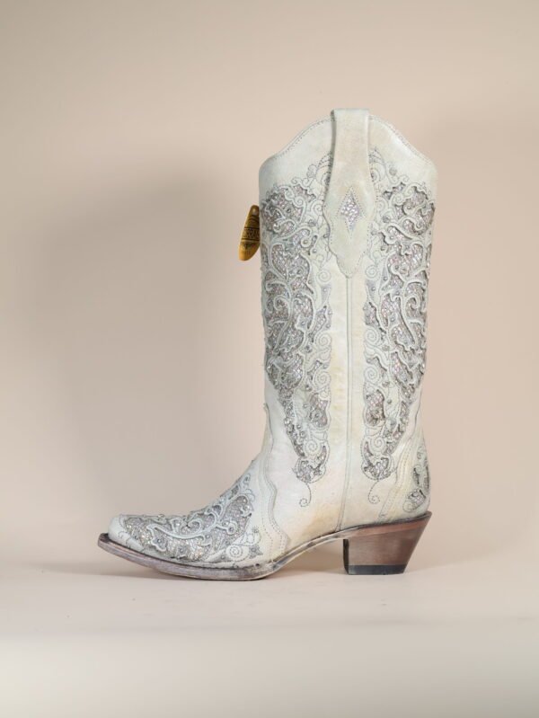 IMG_5541-scaled-1.jpg A3322 - WOMEN'S WHITE GLITTERED INLAY AND CRYSTALS SNIP TOE WEDDING COWBOY BOOT