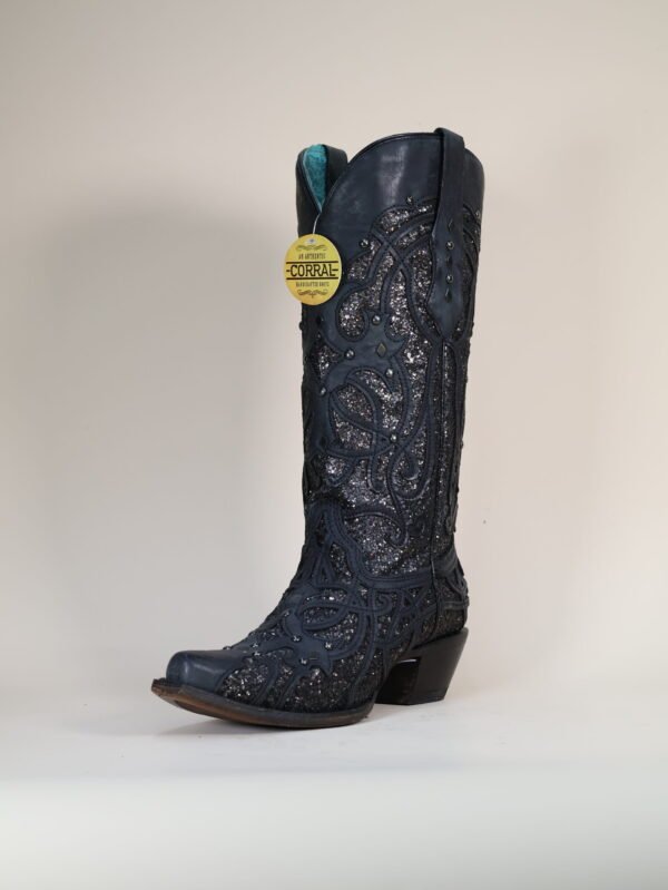 IMG_5543-scaled-1.jpg C3423 - WOMEN'S BLACK GLITTERED INLAY BLACK SNIP TOE COWBOY BOOT