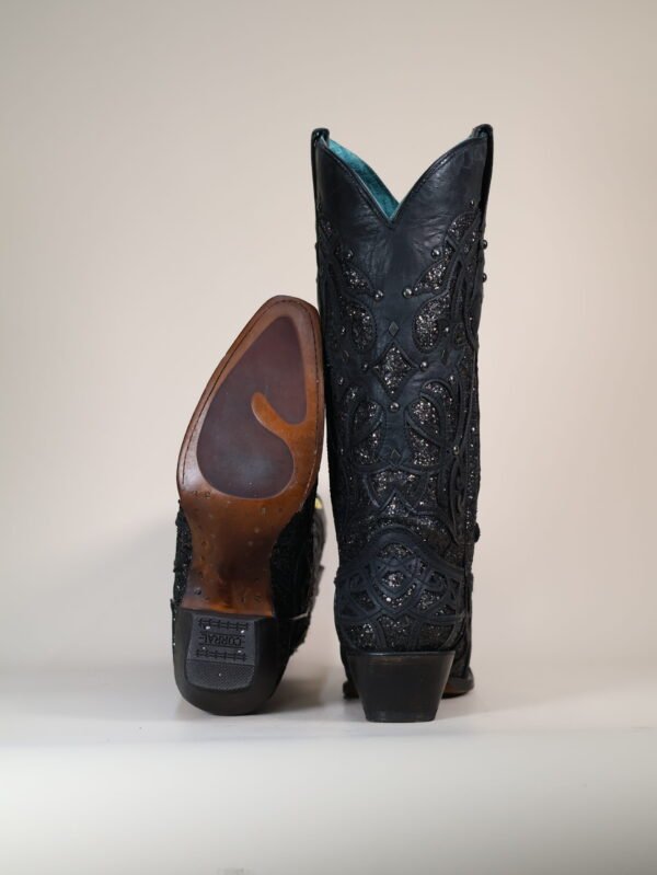IMG_5545-scaled-1.jpg C3423 - WOMEN'S BLACK GLITTERED INLAY BLACK SNIP TOE COWBOY BOOT