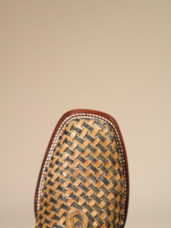 A4525 - WOMEN'S SAND GLITTER WOVEN OVERLAY SQUARE TOE COWBOY BOOT