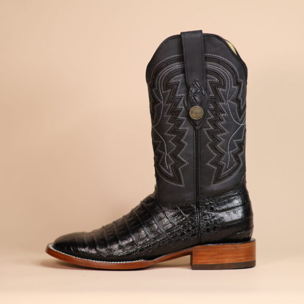 Caiman Belly Lacer Cut Square Toe Boots Black
