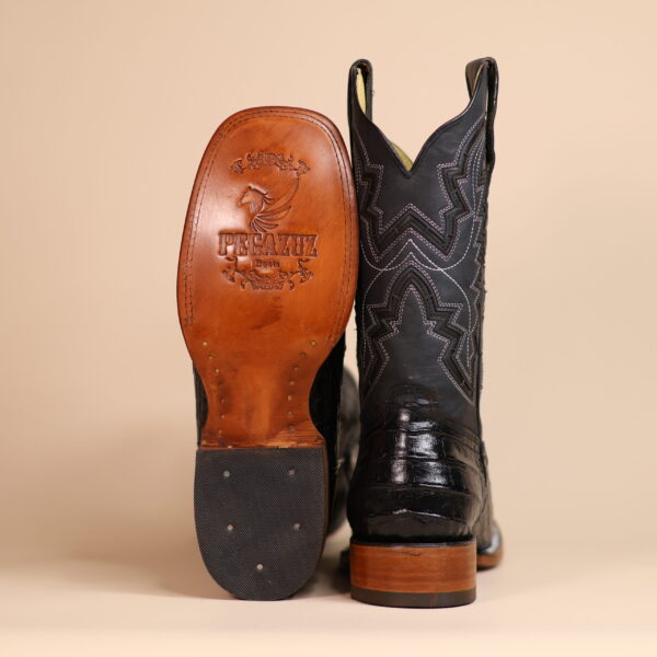 Caiman Belly Lacer Cut Square Toe Boots Black