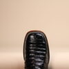 Caiman Belly Lacer Cut Square Toe Boots Black