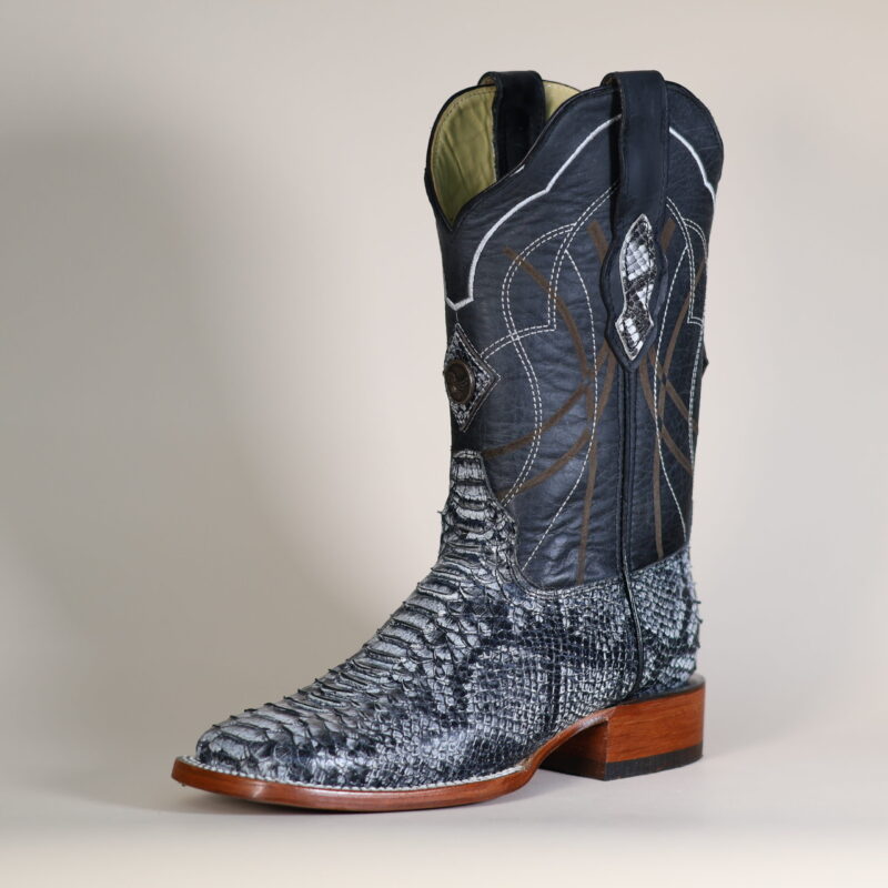 Python Oyster Lacer Cut Square Toe Boots Black