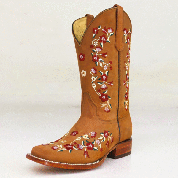 Floral Embroidered Multi Color Square Toe Boots