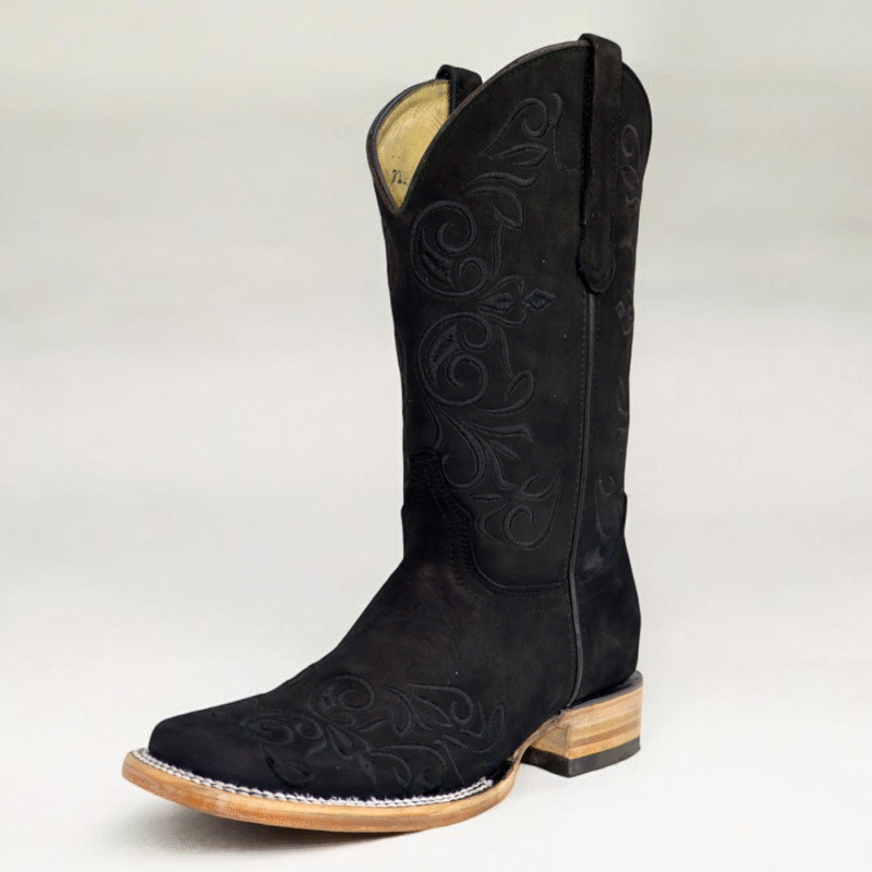 Embroidered Nobuck Square Toe Boots