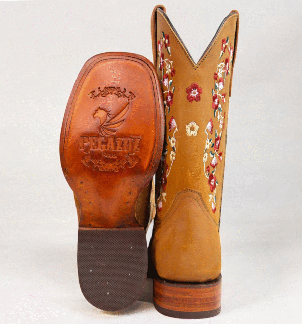 Floral Embroidered Multi Color Square Toe Boots