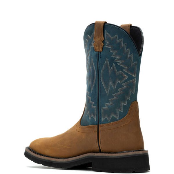 Wolverine Men's Rancher Arrow Tan and Blue Waterproof Wide Square Steel Toe Work Boots