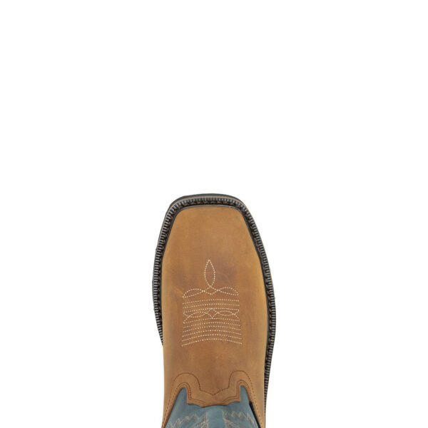 Wolverine Men's Rancher Arrow Tan and Blue Waterproof Wide Square Steel Toe Work Boots