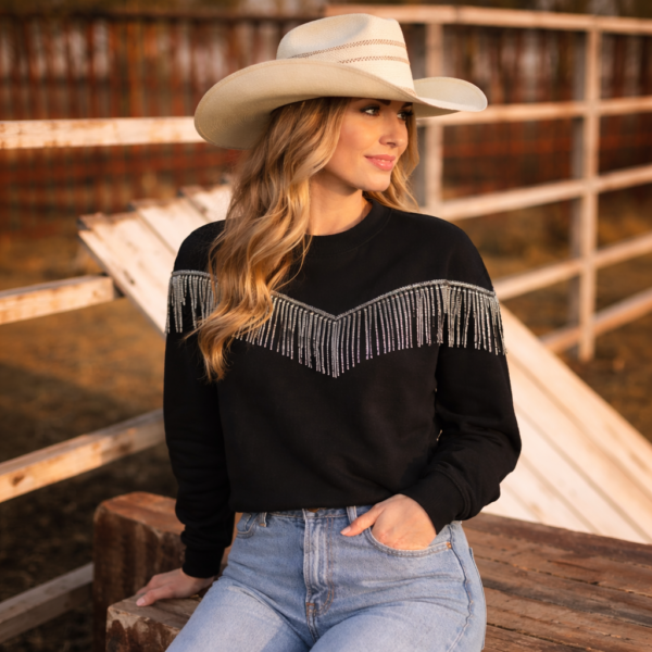 Rock & Roll Women's Long Sleeve Pullover with Studded Fringe - Assorted Colours